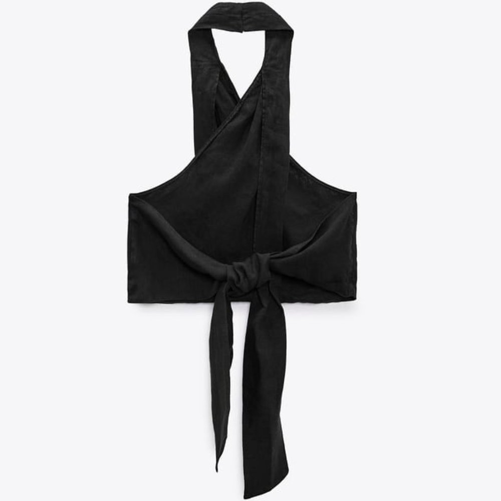 NWT BLACK 100% LINEN HALTER TOP